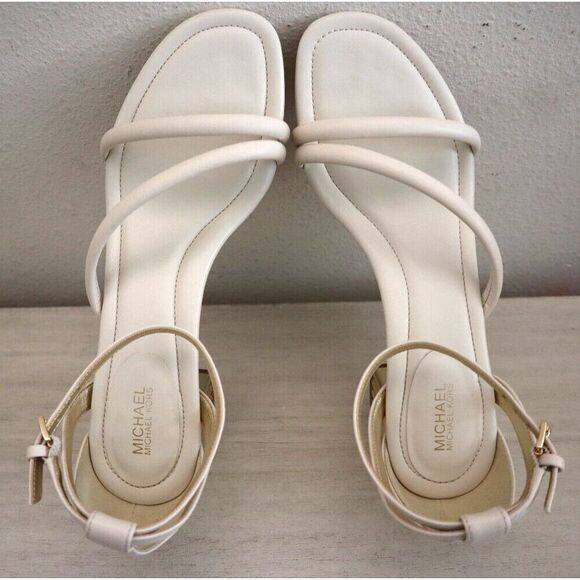 Michael Kors Women's Sz 8M Light Cream Leather Porter Strappy Mid Sandals - Picture 12 of 15